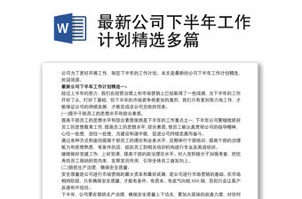 最新公司下半年工作計(jì)劃精選多篇