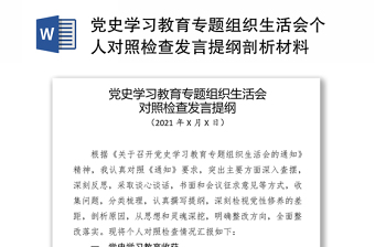 黨史學(xué)習(xí)教育專題組織生活會個人對照檢查發(fā)言提綱剖析材料