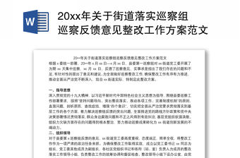 20xx年關(guān)于街道落實巡察組巡察反饋意見整改工作方案范文