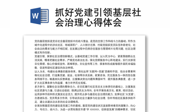 抓好黨建引領(lǐng)基層社會(huì)治理心得體會(huì)