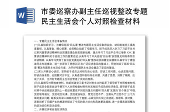 市委巡察辦副主任巡視整改專題民主生活會個人對照檢查材料