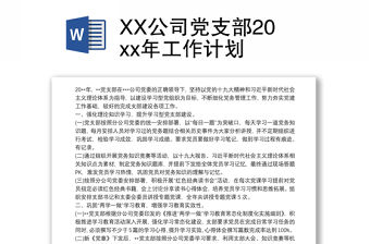 XX公司黨支部20xx年工作計(jì)劃
