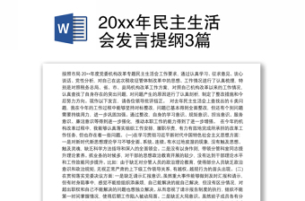 20xx年民主生活會發(fā)言提綱3篇