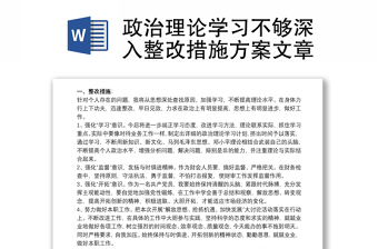 政治理論學(xué)習(xí)不夠深入整改措施方案文章