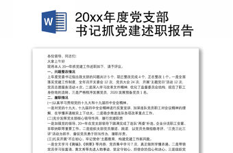 20xx年度黨支部書記抓黨建述職報告