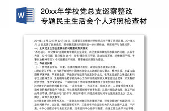 20xx年學校黨總支巡察整改專題民主生活會個人對照檢查材料