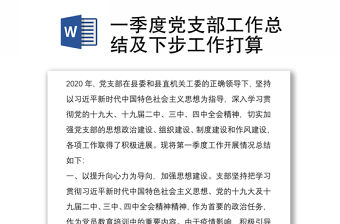 一季度黨支部工作總結及下步工作打算