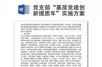 黨支部“基層黨建創新提質年”實施方案