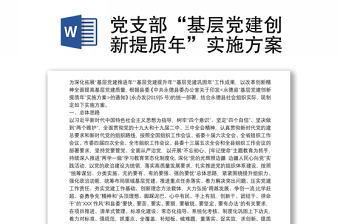 黨支部“基層黨建創(chuàng)新提質(zhì)年”實施方案
