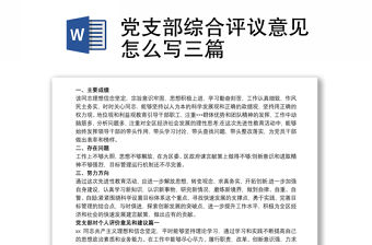 黨支部綜合評議意見怎么寫三篇