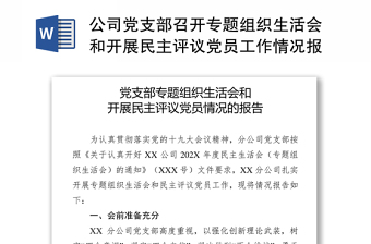 公司黨支部召開專題組織生活會和開展民主評議黨員工作情況報告