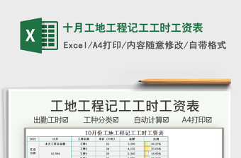 2021十月工地工程記工工時(shí)工資表免費(fèi)下載