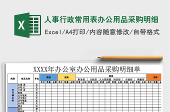 2022人事行政常用表辦公用品采購明細免費下載