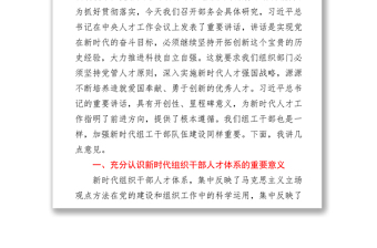 組織部長在部務(wù)會上傳達(dá)學(xué)習(xí)人才工作會議精神的講話