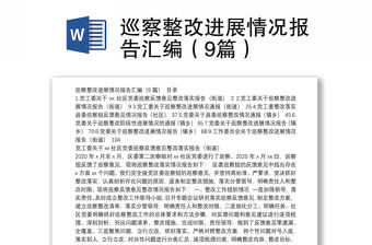 巡察整改進展情況報告匯編（9篇）