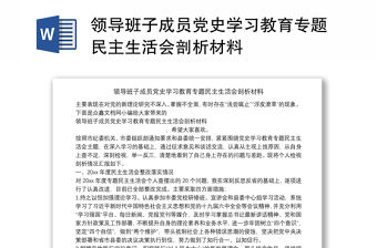 領(lǐng)導(dǎo)班子成員黨史學(xué)習(xí)教育專題民主生活會(huì)剖析材料