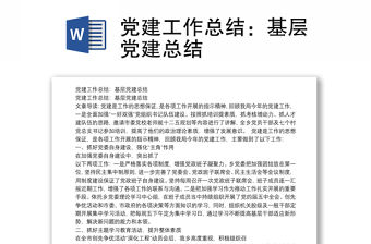 黨建工作總結(jié)：基層黨建總結(jié)