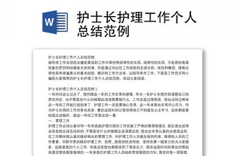 護士長護理工作個人總結范例