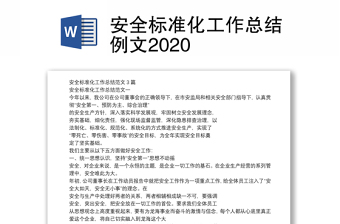 安全標(biāo)準(zhǔn)化工作總結(jié)例文2020