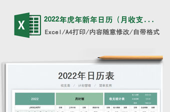 2022年虎年新年日歷（月收支表）