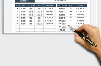 2022年終員工表彰獎金明細表免費下載