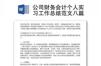 公司財務會計個人實習工作總結范文八篇