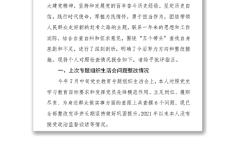 2021年专题民主生活会个人检视剖析材料（5个带头）