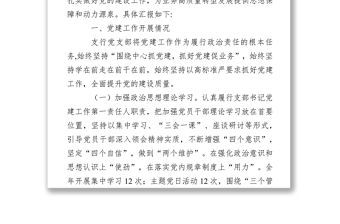 支行黨支部書記抓基層黨建工作述職報告