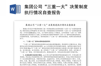 集團(tuán)公司“三重一大”決策制度執(zhí)行情況自查報告