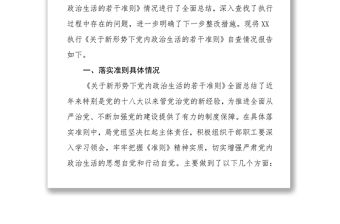 貫徹落實《關于新形勢下黨內政治生活的若干準則》自查情況報告