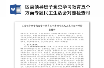 2022黄石工业园党委班子党史学习教育专题民主生活会征求意见表