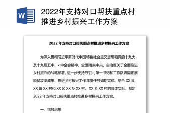2022年支持對口幫扶重點村推進鄉村振興工作方案