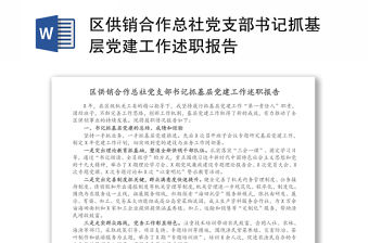 區供銷合作總社黨支部書記抓基層黨建工作述職報告