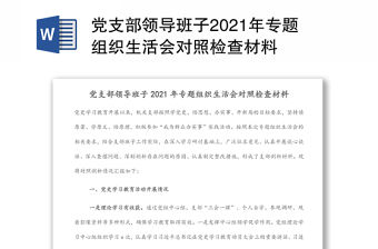 黨支部領導班子2021年專題組織生活會對照檢查材料
