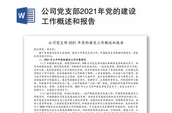 公司黨支部2021年黨的建設工作概述和報告