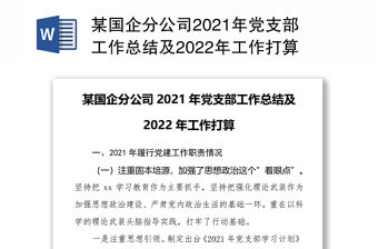 某國企分公司2021年黨支部工作總結及2022年工作打算