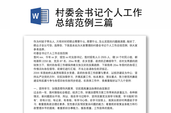 村委會書記個人工作總結(jié)范例三篇