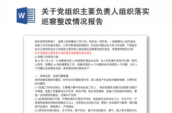 關于黨組織主要負責人組織落實巡察整改情況報告