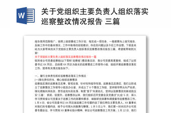 關于黨組織主要負責人組織落實巡察整改情況報告 三篇