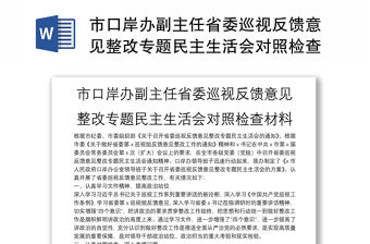 市口岸辦副主任省委巡視反饋意見整改專題民主生活會對照檢查材料