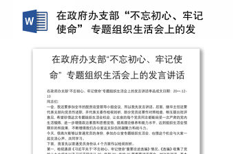 在政府辦支部“不忘初心、牢記使命” 專(zhuān)題組織生活會(huì)上的發(fā)言講話