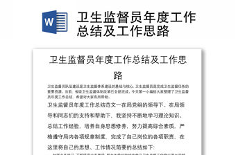 衛生監督員年度工作總結及工作思路