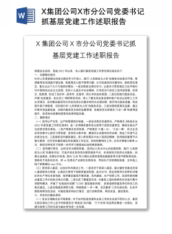 X集团公司X市分公司党委书记抓基层党建工作述职报告