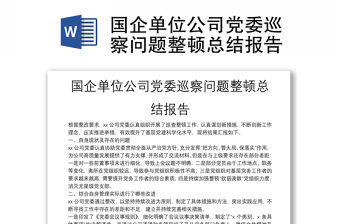 國企單位公司黨委巡察問題整頓總結報告