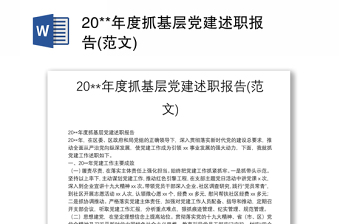 20**年度抓基層黨建述職報(bào)告(范文)