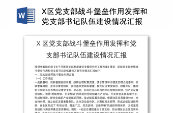 X區(qū)黨支部戰(zhàn)斗堡壘作用發(fā)揮和黨支部書記隊伍建設情況匯報