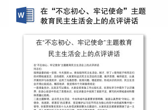 在“不忘初心、牢記使命”主題教育民主生活會上的點評講話
