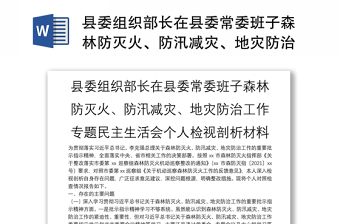 縣委組織部長在縣委常委班子森林防滅火、防汛減災、地災防治工作專題民主生活會個人檢視剖析材料