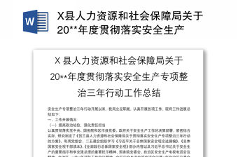 X縣人力資源和社會保障局關于20**年度貫徹落實安全生產專項整治三年行動工作總結