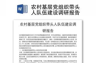 農村基層黨組織帶頭人隊伍建設調研報告